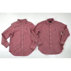 Polo Ralph Lauren Dress Shirt (1) Boys Medium 10-12 Red Check Long Sleeve Preppy